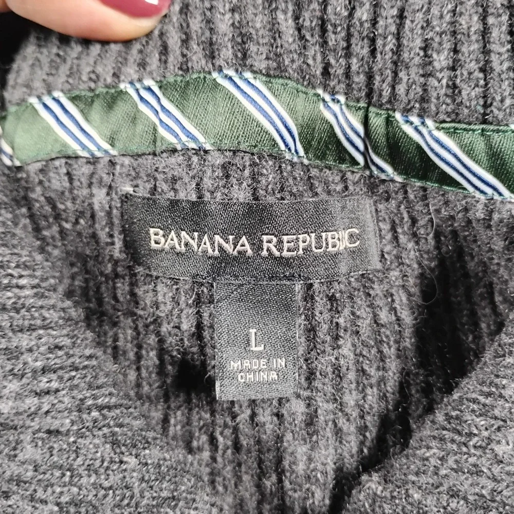 Banana Republic Ribbed Button Mock Neck Merino Wool Sweater Men's Large Gray